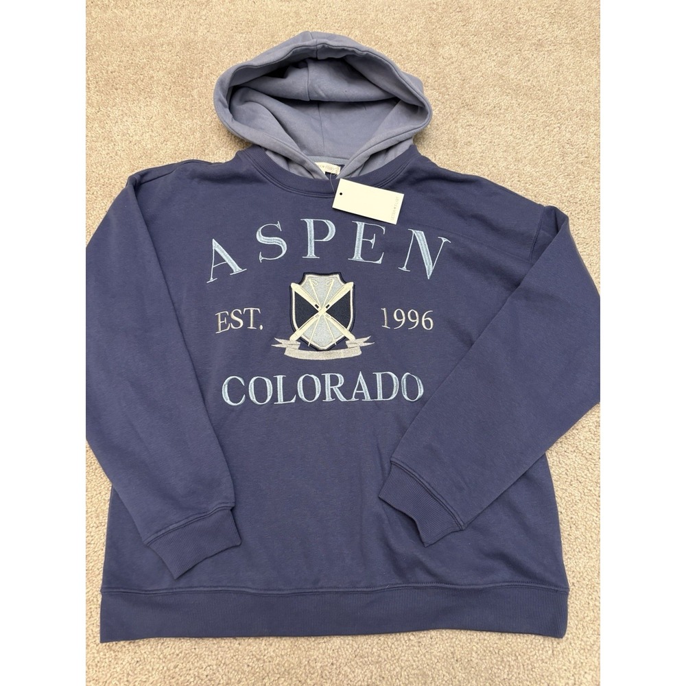 New Women's Ultra Flirt Aspen Colorado Blue Hoodie Sweater Size Large